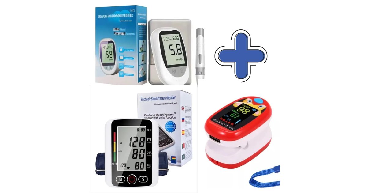 Combo Salud # 3 Tensiometro Digital Brazo + Glucometro Digital 50 Tiras 50 lancetas + Oxímetro Oxígeno en Sangre