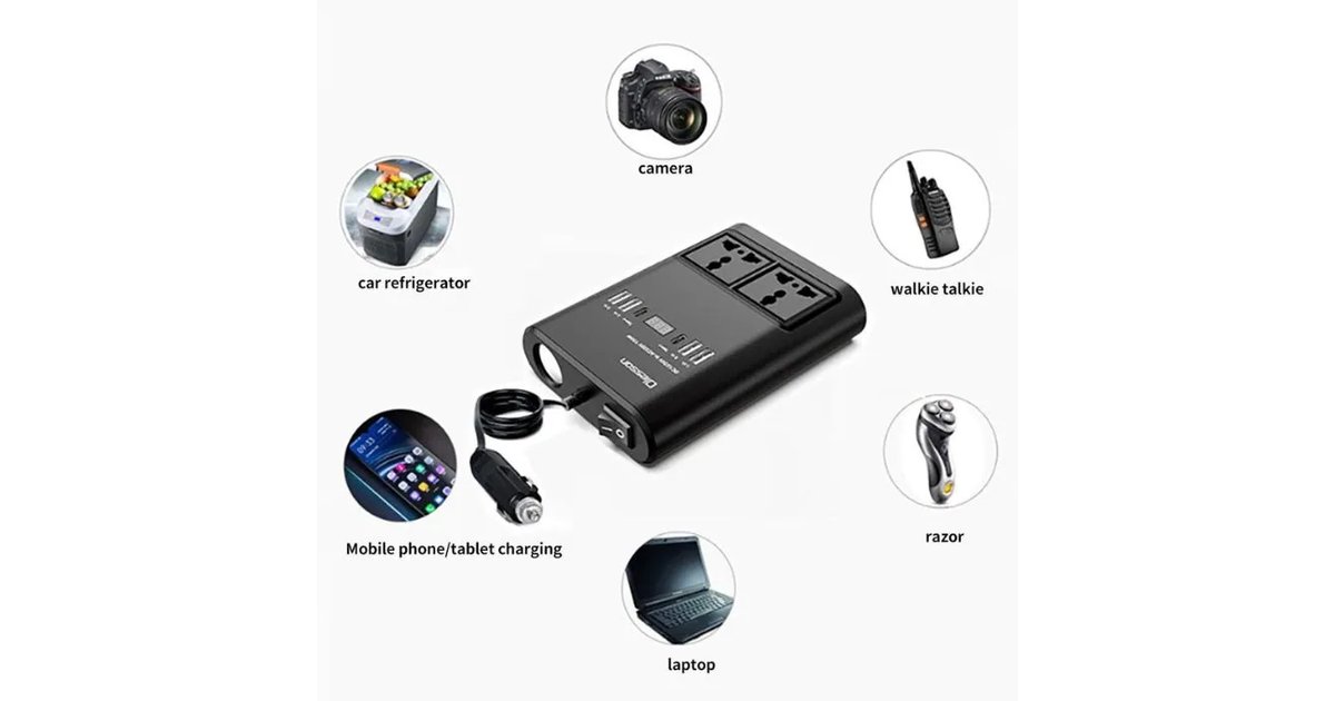 Convertidor inversor de doble voltaje para carro bus camión 150 W 4 USB 12 V 24 V 110 V