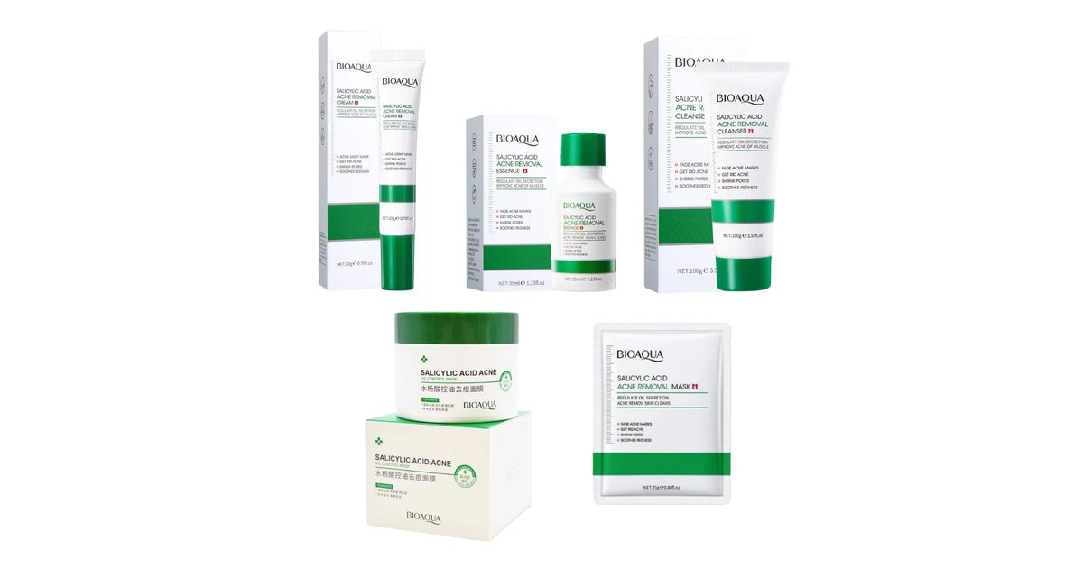 Kit Acido Salicilico Bioaqua Original - Anti Acné - x5 Productos - Cuidado Facial - SkinCare