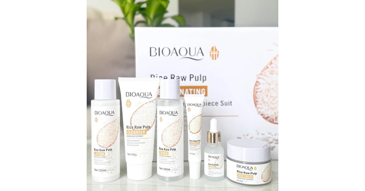 Kit De Arroz Bioaqua Antioxidante Rejuvenece Hidratante - Caja De Lujo x6 Productos - Cuidado Facial - SkinCare