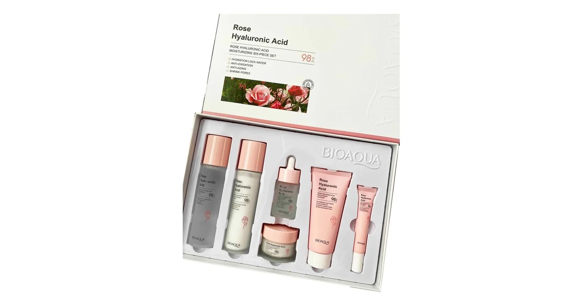 Kit Rosas Y Ácido Bioaqua - Rejuvenece Hidratante - Caja De Lujo x6 Productos - Cuidado Facial - SkinCare