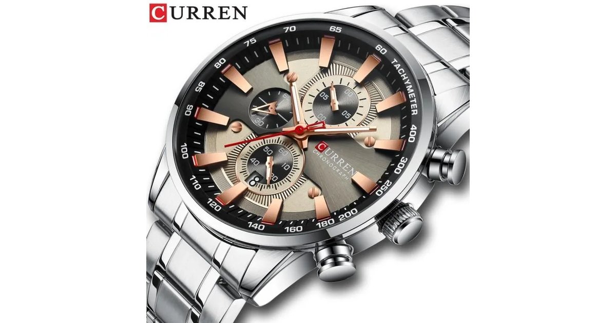 Reloj Curren 8351 Clásico Cuarzo NU Cronógrafo Para Hombre Plateado Beige