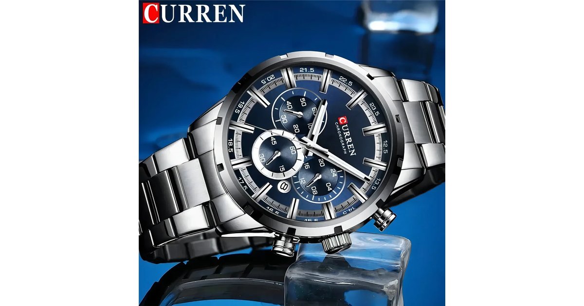 Reloj Curren 8355 Original Hombre Plata-Azul Acero Inoxidable Elegancia Casual