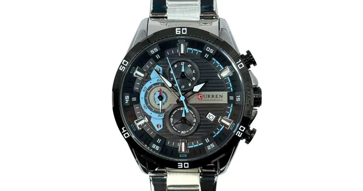 Reloj Curren 8402 Original Hombre Plata-Negro Acero Inoxidable Elegancia Casual