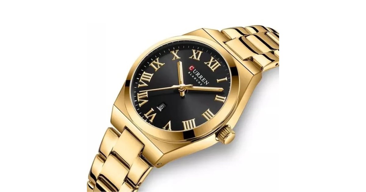 Reloj de dama Curren 9095 Negro-Dorado Original Elegancia Estilo Presencia Mujer