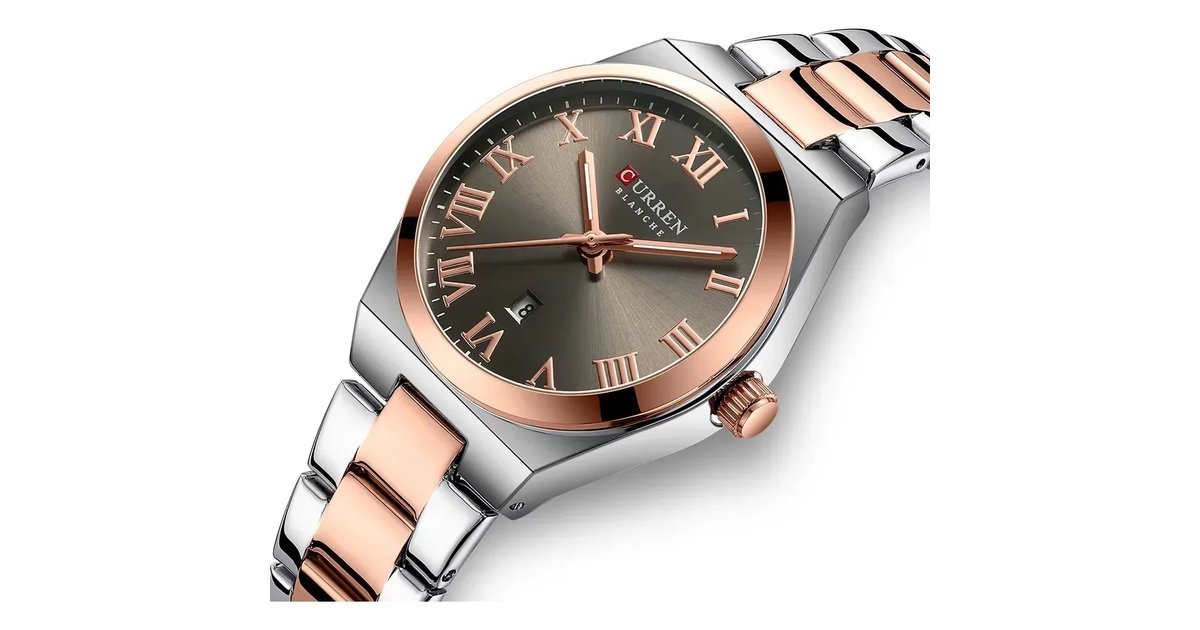 Reloj de dama Curren 9095 Plateado-Café Original Elegancia Estilo Presencia Mujer