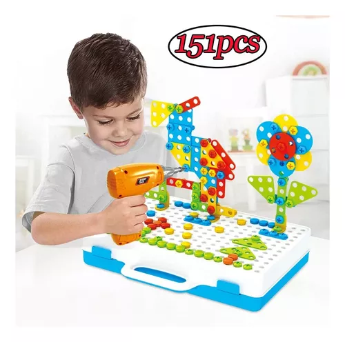 Taladro 3D Para Niños 4 EN 1 Juguete Didáctico Para Desarrollo de Habilidad Mecánica Creativa y Motricidad Fina