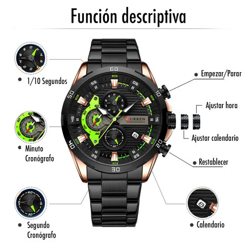 Reloj Curren 8402 Original Hombre Negro Acero Inoxidable Elegancia Casual - Imagen 10