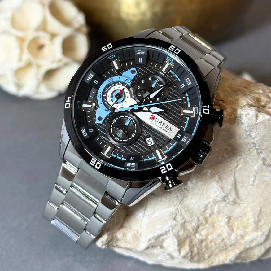 Reloj Curren 8402 plateado Negro Original Elegancia Estilo Presencia hombre Casual Formal