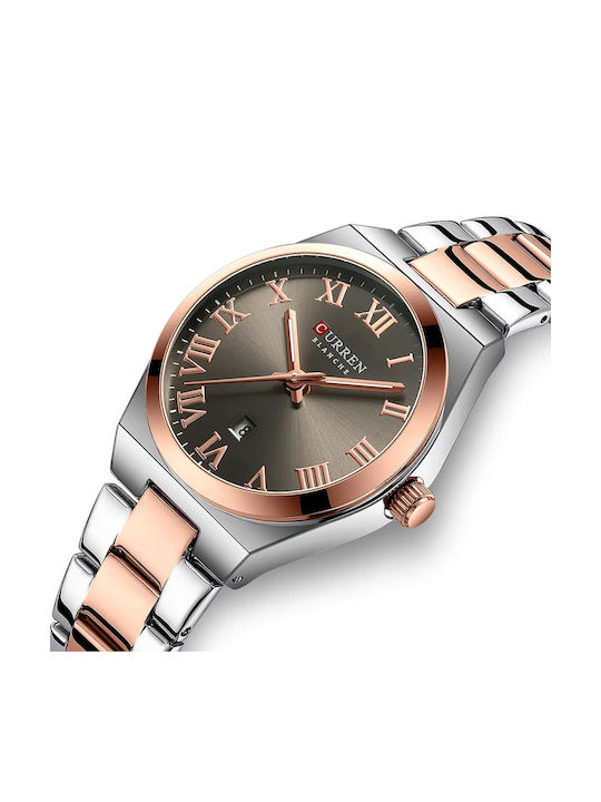 Reloj de dama Curren 9095 Plateado-Café Original Elegancia Estilo Presencia Mujer tienda gestos