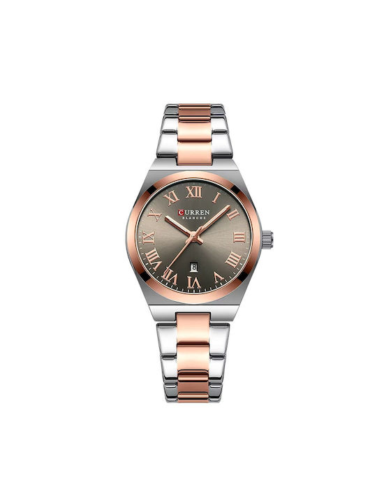 Reloj de dama Curren 9095 Plateado-Café Original Elegancia Estilo Presencia Mujer tienda gestos
