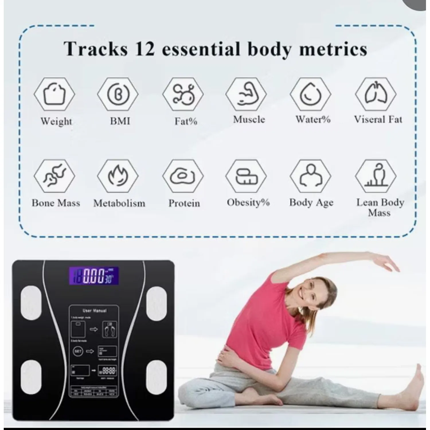 Báscula Corporal Digital de Bioimpedancia de Hasta 180 kg Control de Peso en Casa Bluetooth - Imagen 11