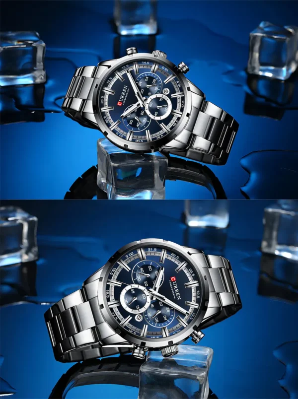 Reloj Curren 8355 Original Hombre Plata-Azul Acero Inoxidable Elegancia Casual