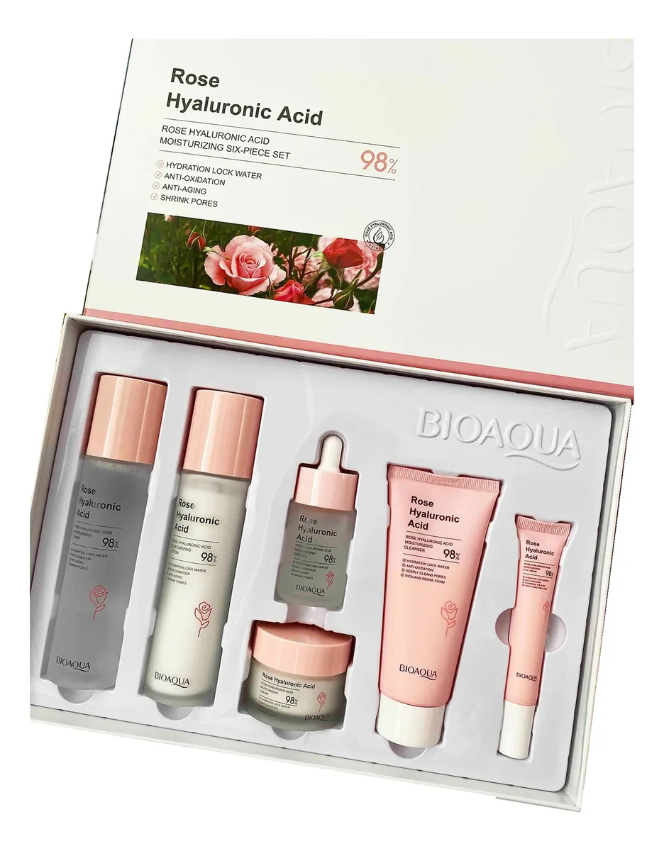 Kit Rosas Y Ácido Bioaqua – Rejuvenece Hidratante – Caja De Lujo x6 Productos – Cuidado Facial – SkinCare
