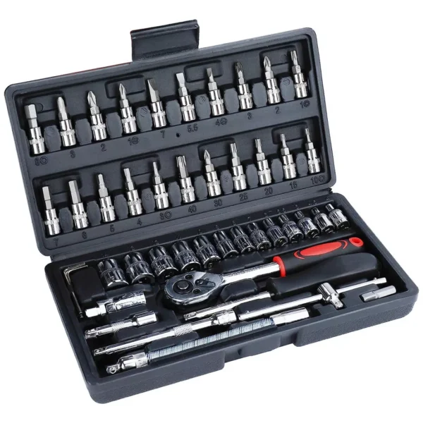 Juego De Herramienta 46 Piezas Copas Reparación Carro Moto Hogar