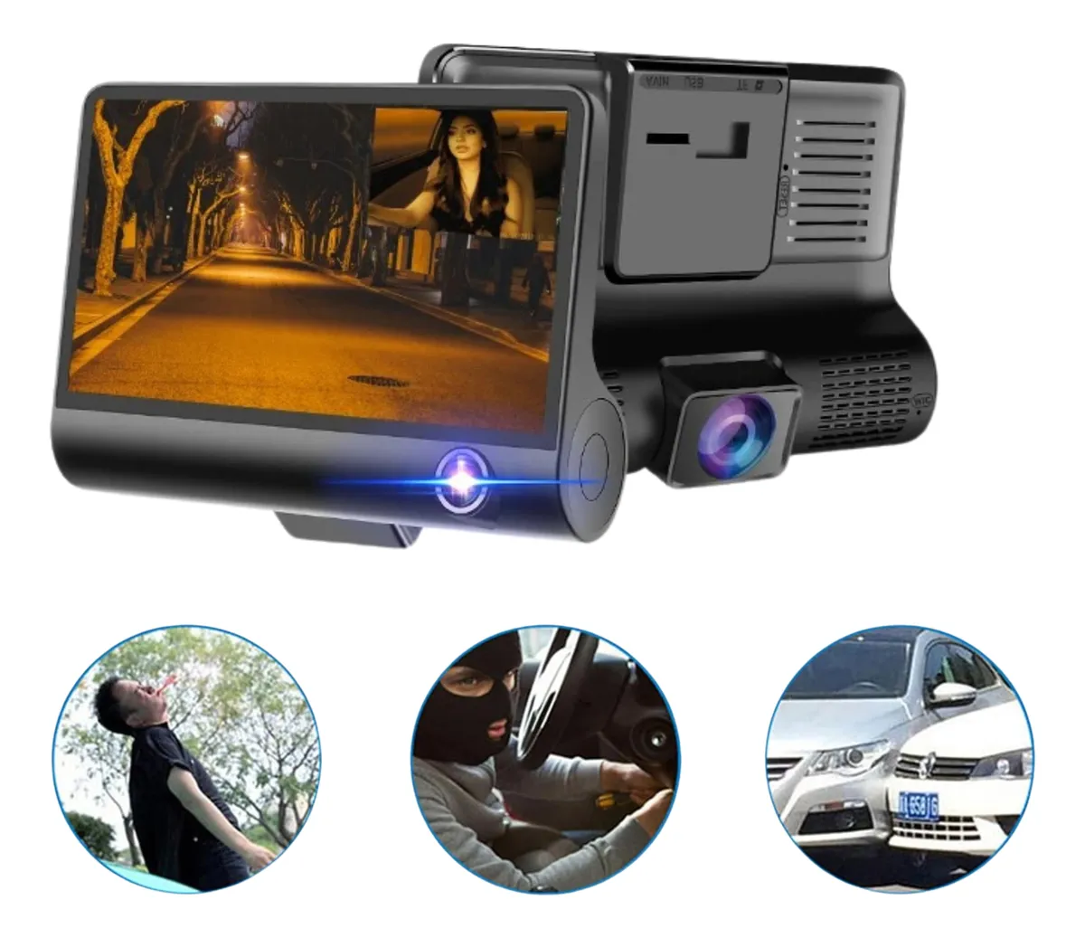 Cámara Carro Dvr Hd 3 Lentes Full Hd